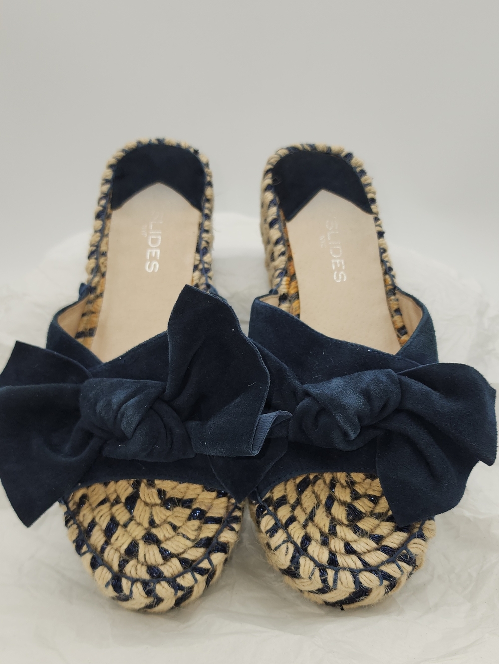 J/Slides NYC Women's Navy Bow Espadrille Slides Size 8.5